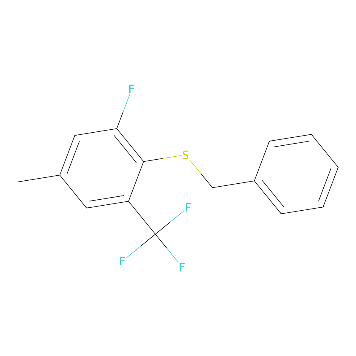 2-(Benzylsulfanyl)-1-fluoro-5-methyl-3-(trifluoromethyl)benzene molecular structure, CAS 2460750-33-6