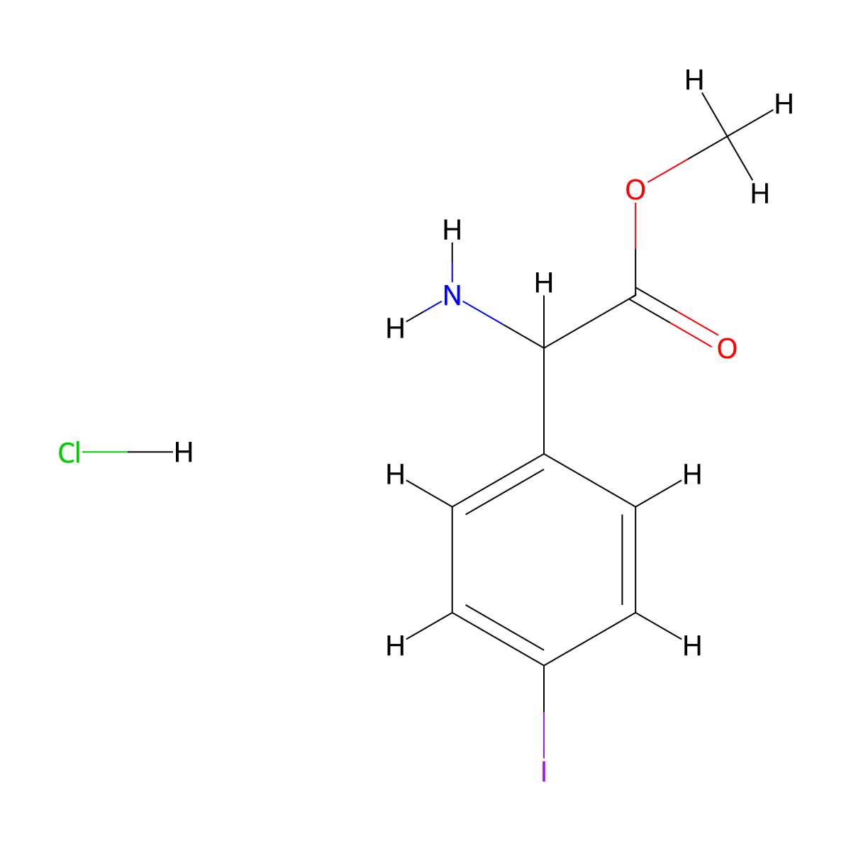 Methyl 2-amino-2-(4-iodophenyl)acetate hydrochloride molecular structure, CAS 2460750-40-5