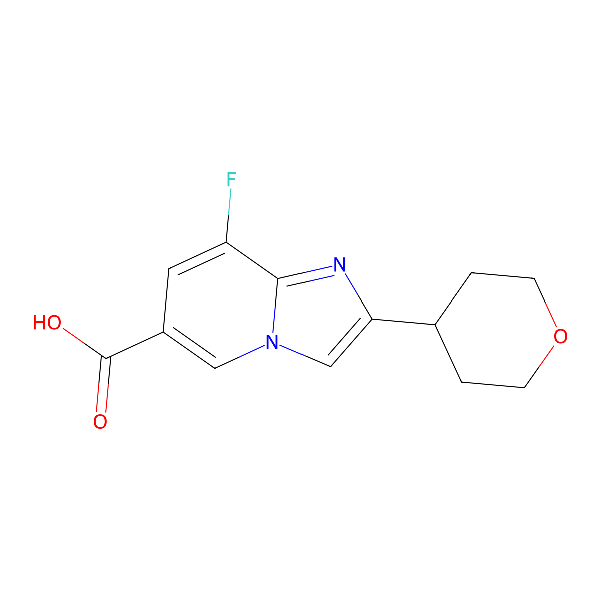 8-Fluoro-2-(oxan-4-yl)imidazo[1,2-a]pyridine-6-carboxylic acid molecular structure, CAS 2460750-55-2