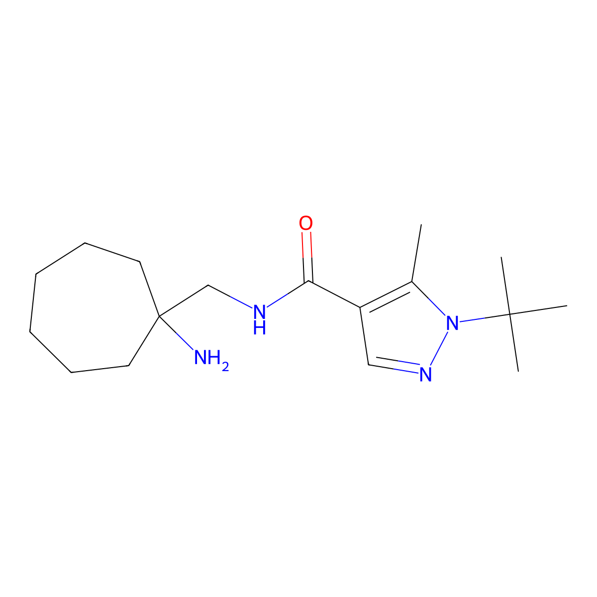 N-[(1-aminocycloheptyl)methyl]-1-tert-butyl-5-methyl-1H-pyrazole-4-carboxamide molecular structure, CAS 2460751-08-8