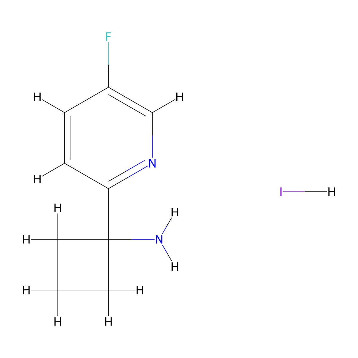 1-(5-Fluoropyridin-2-yl)cyclobutan-1-amine;hydroiodide molecular structure, CAS 2460751-09-9