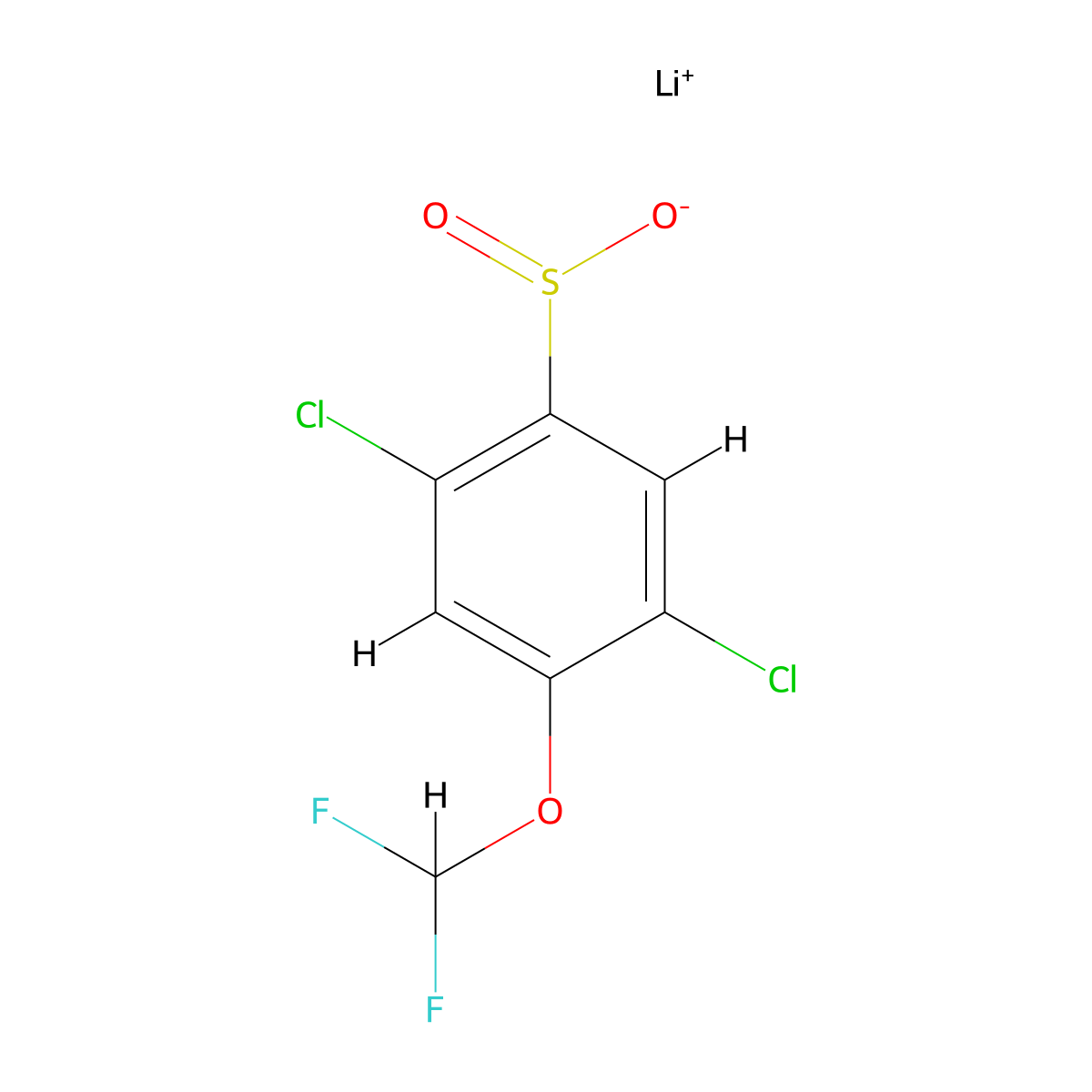 Lithium(1+)ion2,5-dichloro-4-(difluoromethoxy)benzene-1-sulfinate molecular structure, CAS 2460751-14-6