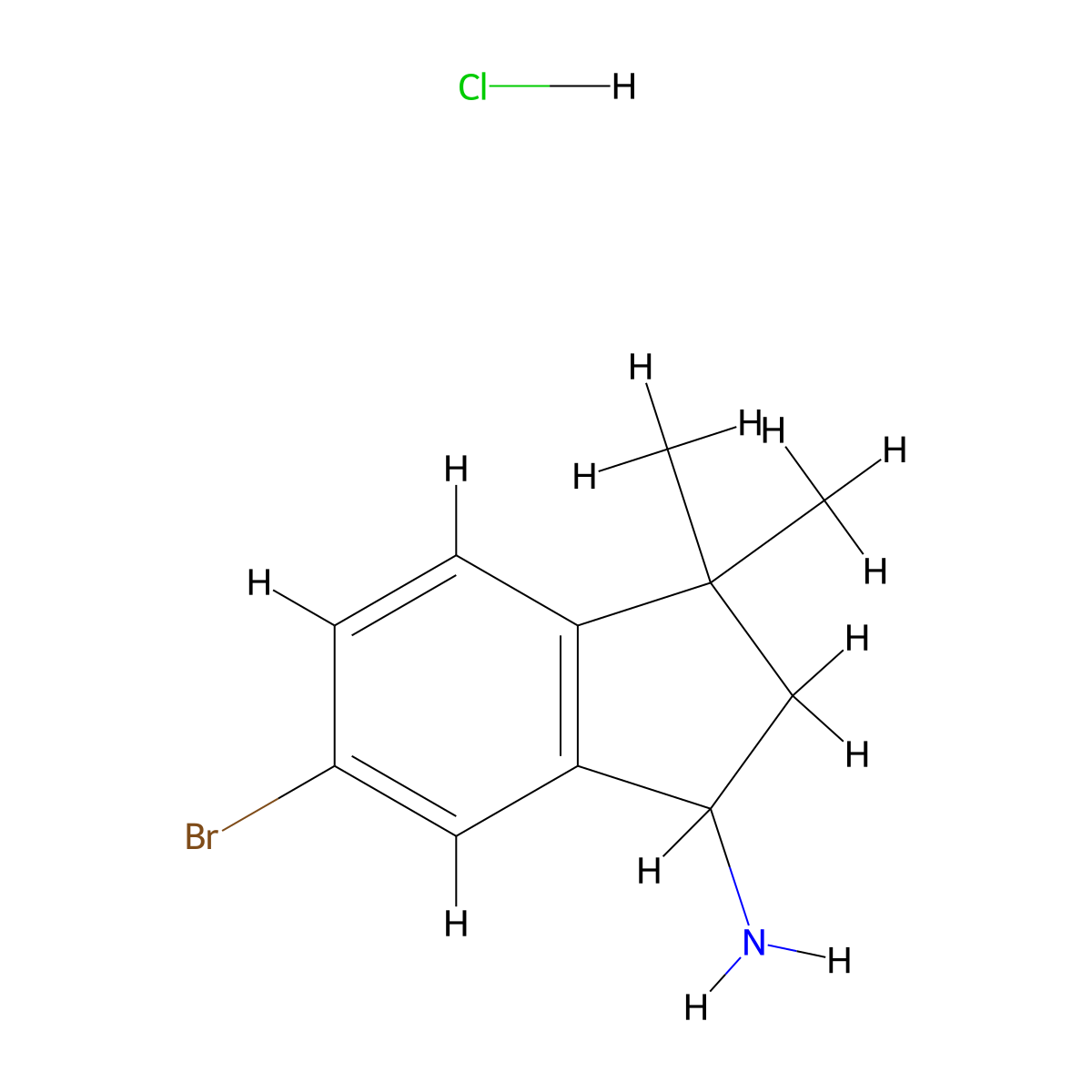 6-Bromo-3,3-dimethyl-1,2-dihydroinden-1-amine;hydrochloride molecular structure, CAS 2460754-41-8
