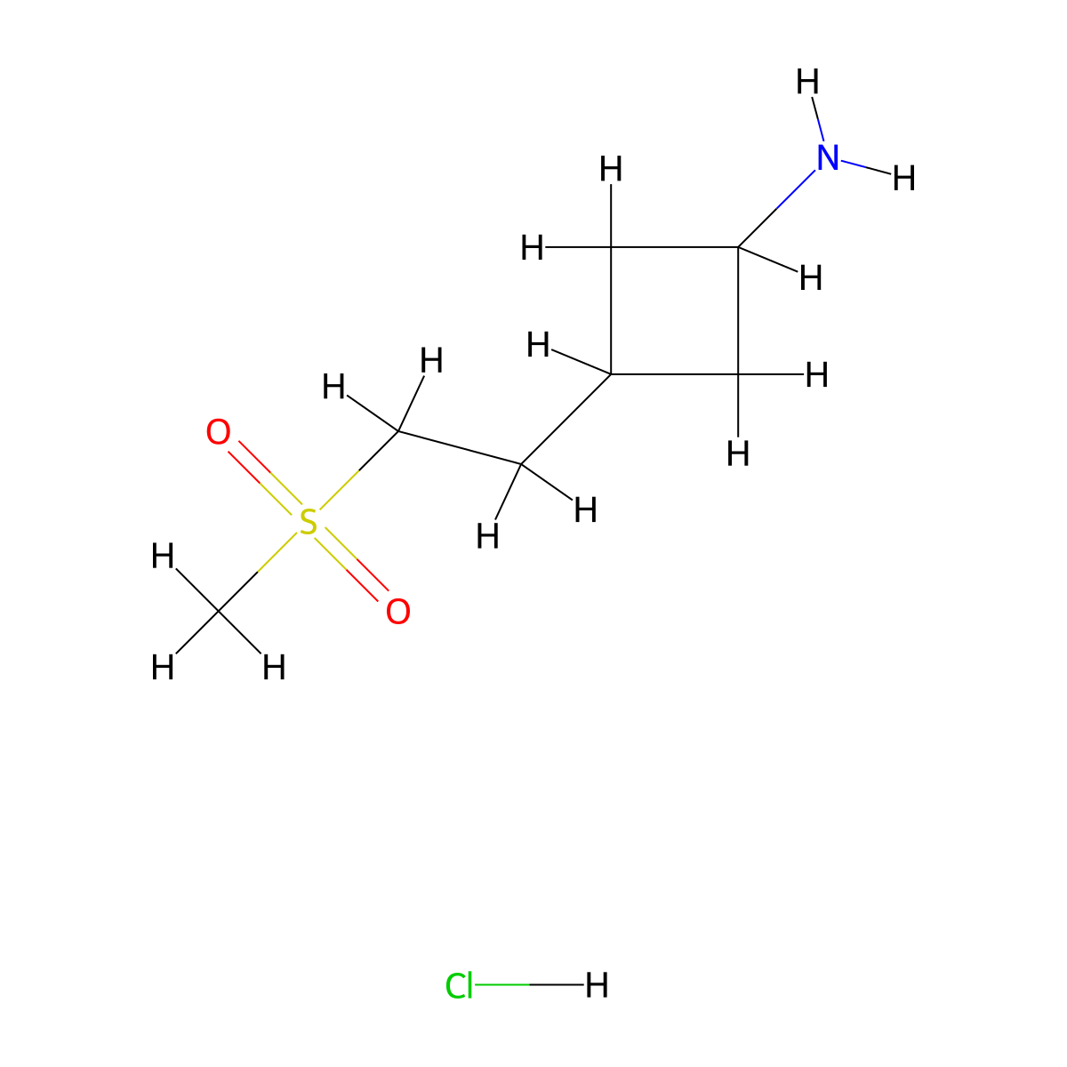(1r,3r)-3-(2-Methanesulfonylethyl)cyclobutan-1-amine hydrochloride, trans molecular structure, CAS 2460754-98-5