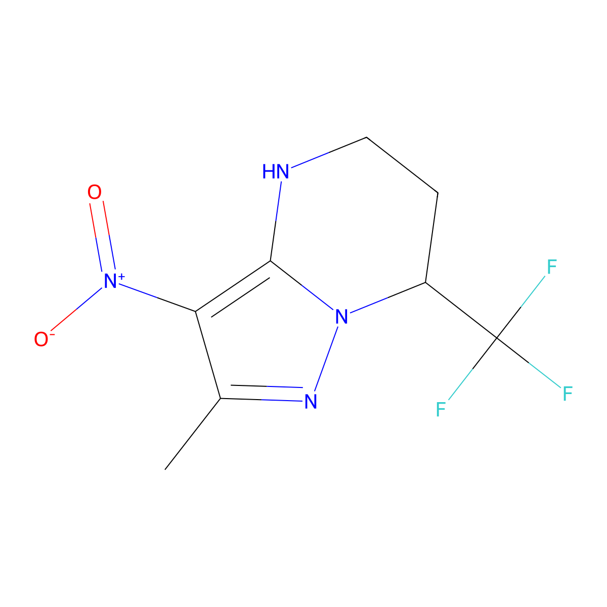 2-methyl-3-nitro-7-(trifluoromethyl)-4H,5H,6H,7H-pyrazolo[1,5-a]pyrimidine molecular structure, CAS 2460755-08-0