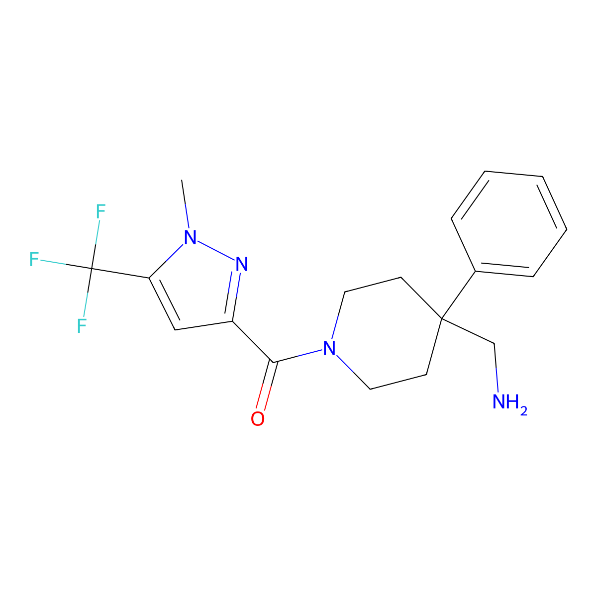 1-{1-[1-methyl-5-(trifluoromethyl)-1H-pyrazole-3-carbonyl]-4-phenylpiperidin-4-yl}methanamine molecular structure, CAS 2460755-11-5
