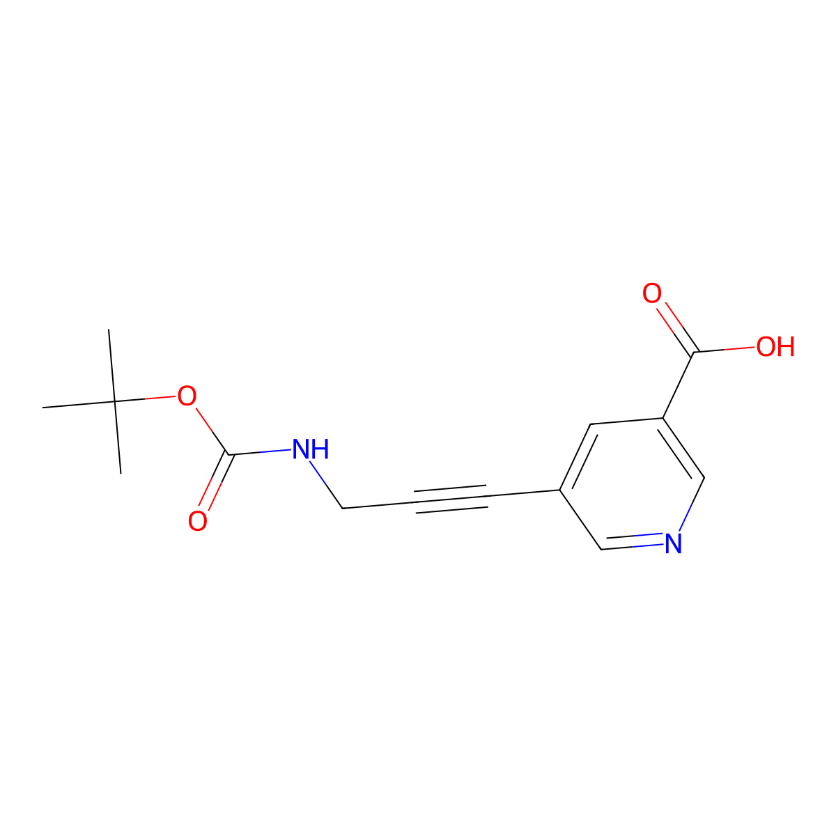 5-(3-(((Tert-butoxy)carbonyl)amino)prop-1-yn-1-yl)pyridine-3-carboxylic acid molecular structure, CAS 2460755-21-7