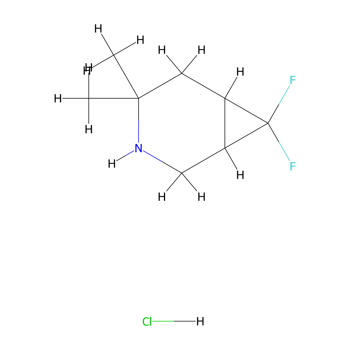 7,7-Difluoro-4,4-dimethyl-3-azabicyclo[4.1.0]heptane hydrochloride molecular structure, CAS 2460755-29-5