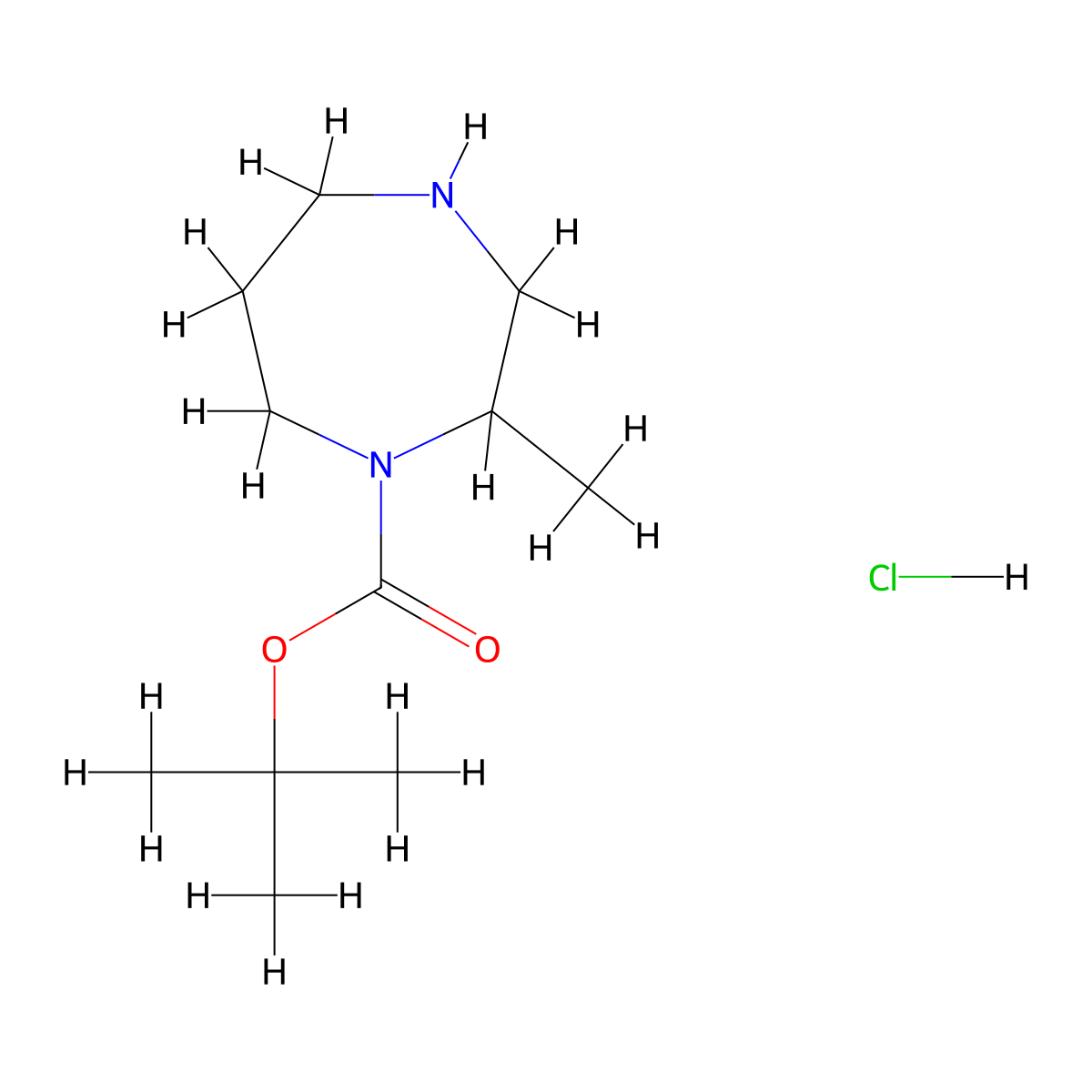 Tert-butyl 2-methyl-1,4-diazepane-1-carboxylate hydrochloride molecular structure, CAS 2460755-54-6