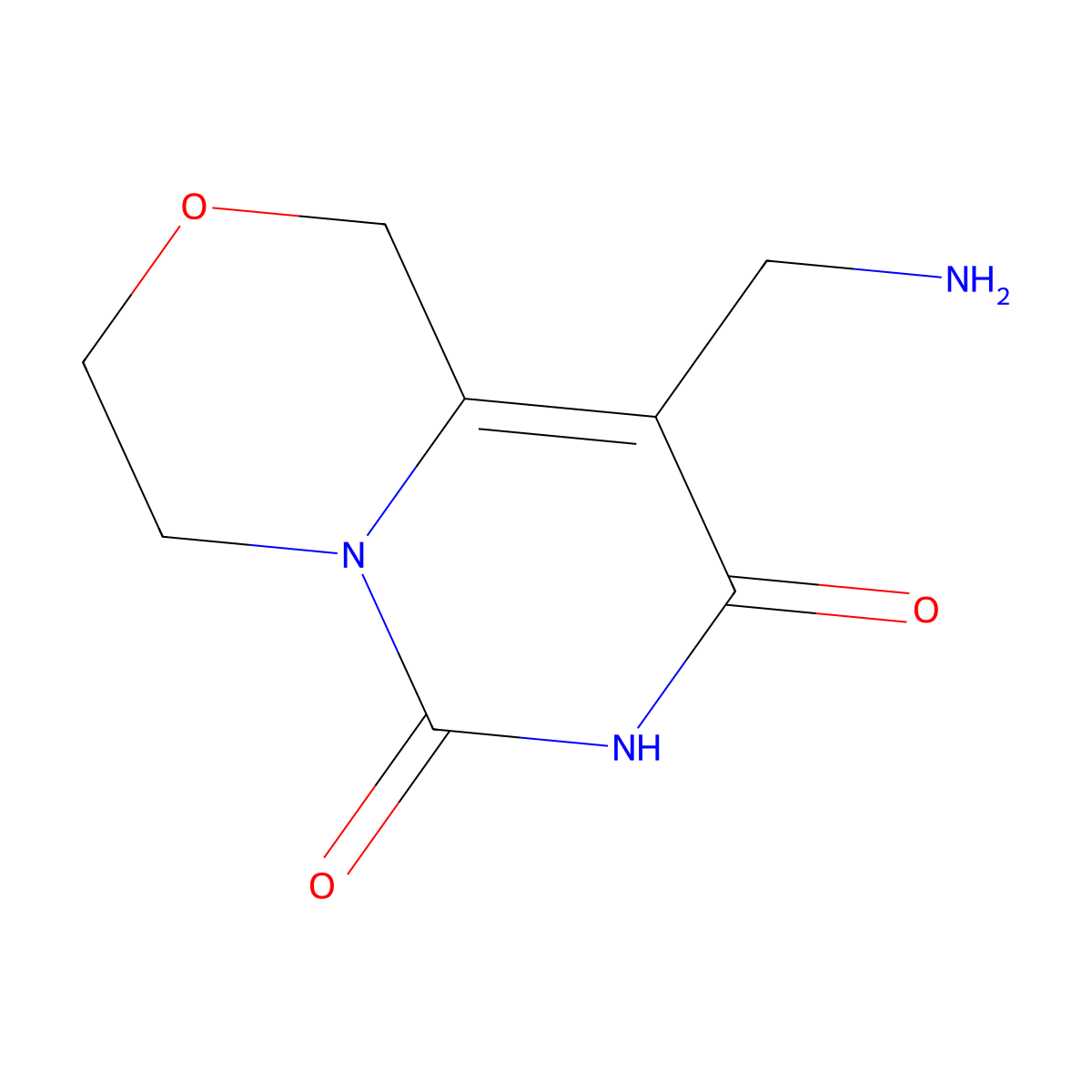 9-(aminomethyl)-1H,3H,4H,6H,7H,8H-pyrimido[4,3-c][1,4]oxazine-6,8-dione molecular structure, CAS 2460755-58-0