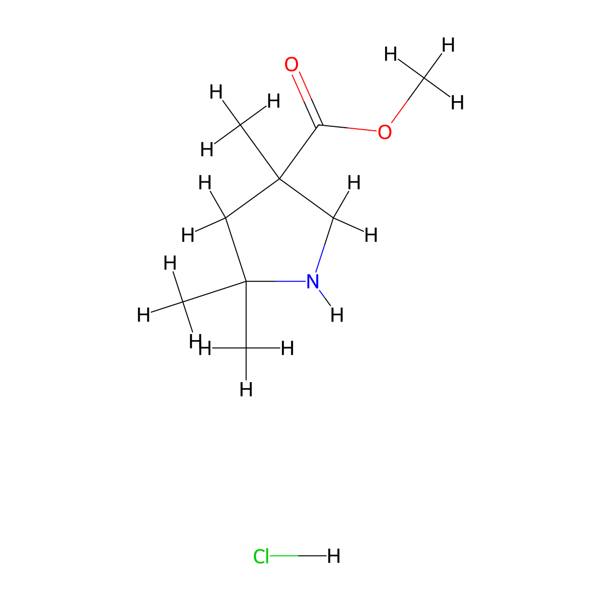Methyl 3,5,5-trimethylpyrrolidine-3-carboxylate hydrochloride molecular structure, CAS 2460755-68-2