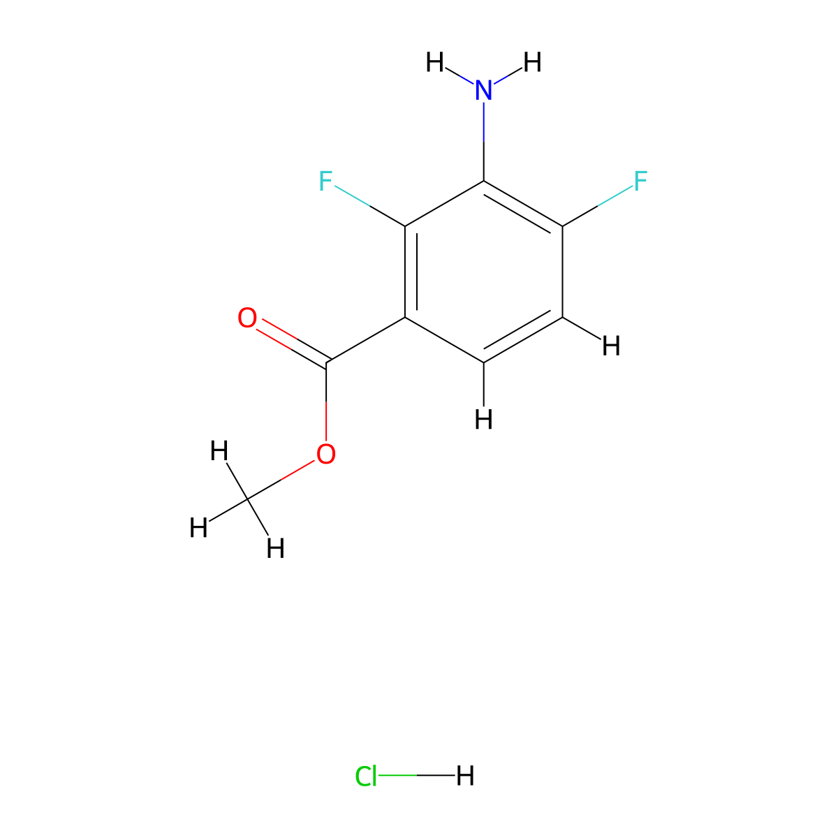 Methyl 3-amino-2,4-difluorobenzoate hydrochloride molecular structure, CAS 2460755-81-9