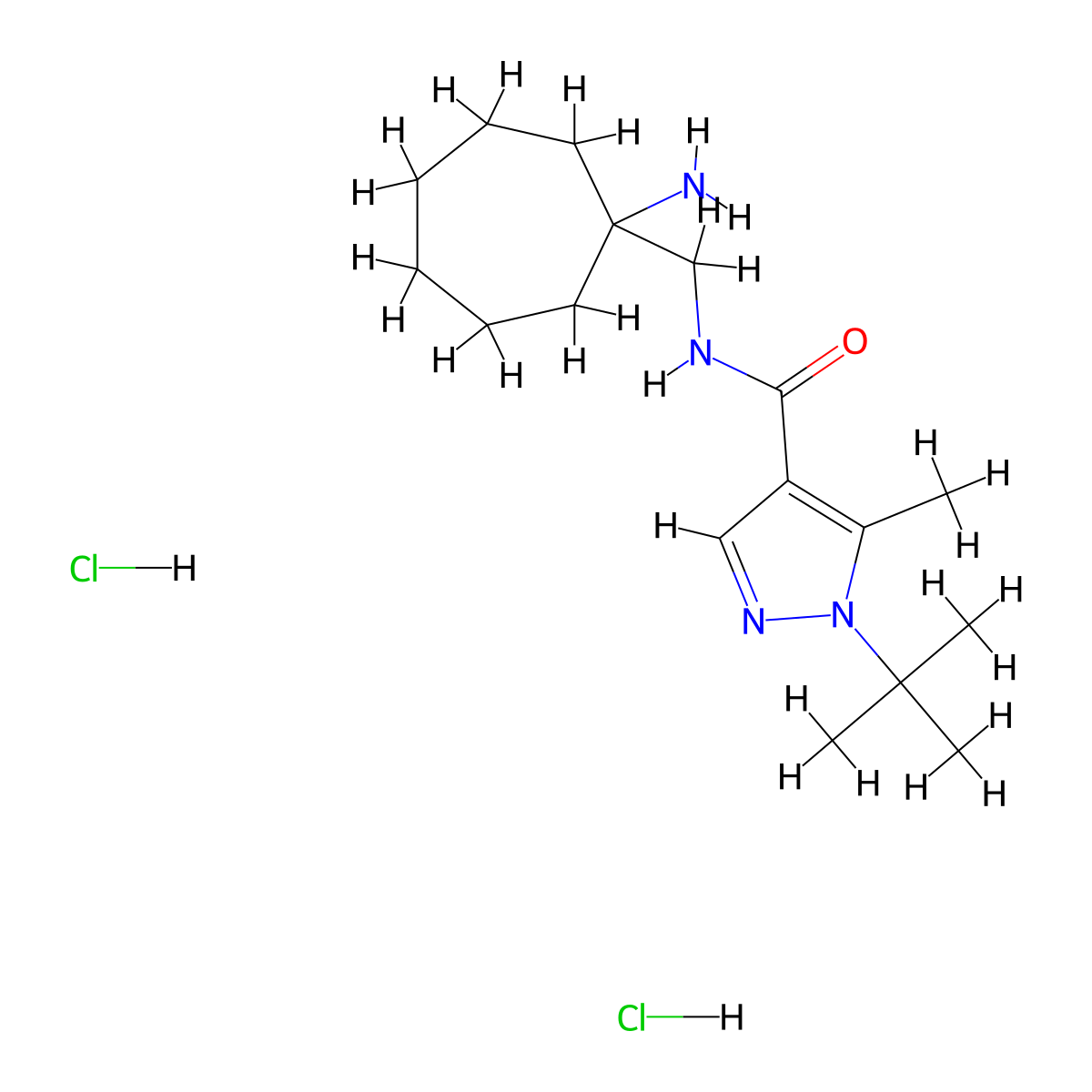 N-[(1-aminocycloheptyl)methyl]-1-tert-butyl-5-methyl-1H-pyrazole-4-carboxamide dihydrochloride molecular structure, CAS 2460755-89-7