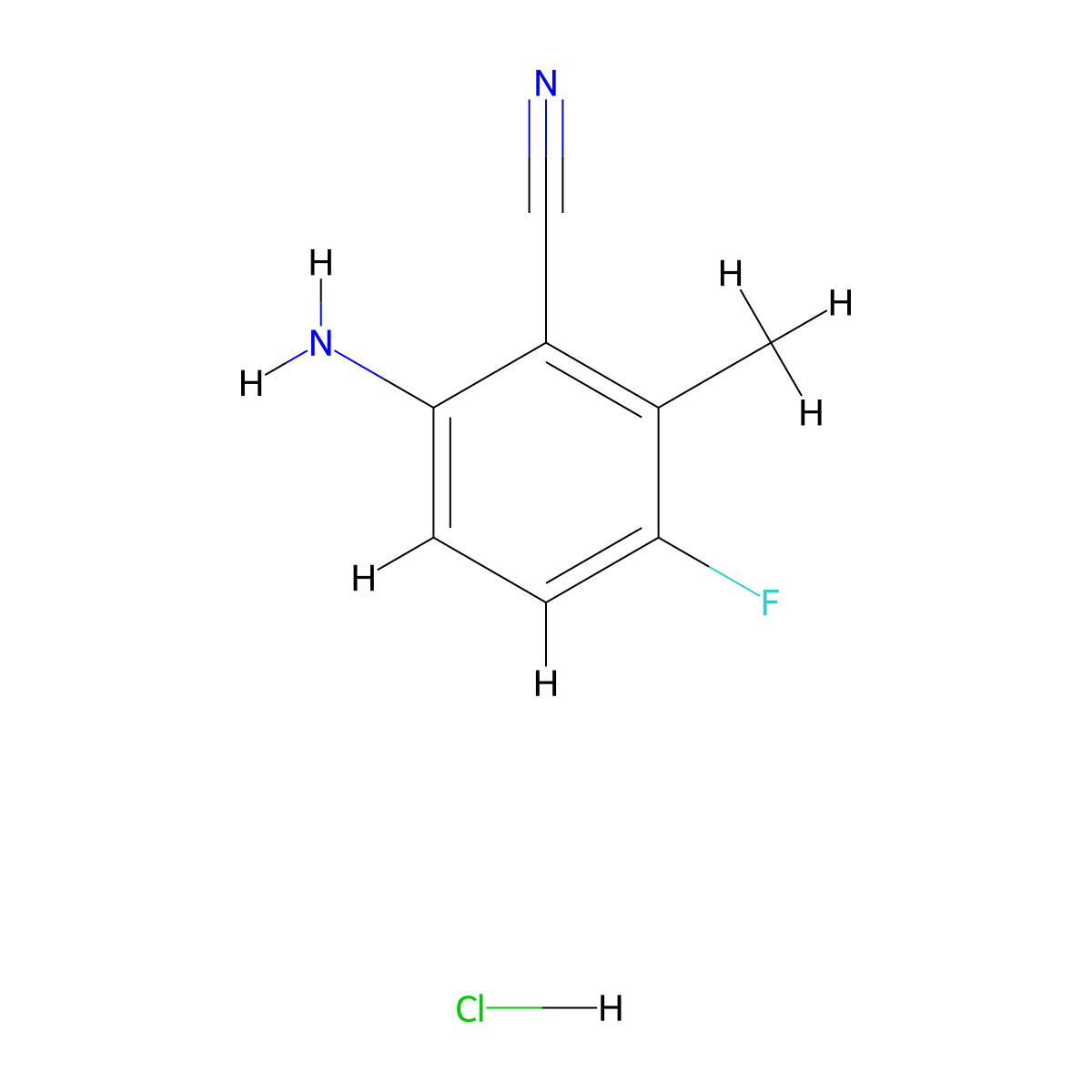 6-Amino-3-fluoro-2-methylbenzonitrile hydrochloride molecular structure, CAS 2460755-90-0