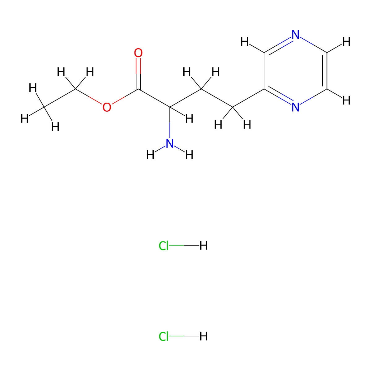Ethyl 2-amino-4-(pyrazin-2-yl)butanoate dihydrochloride molecular structure, CAS 2460755-94-4