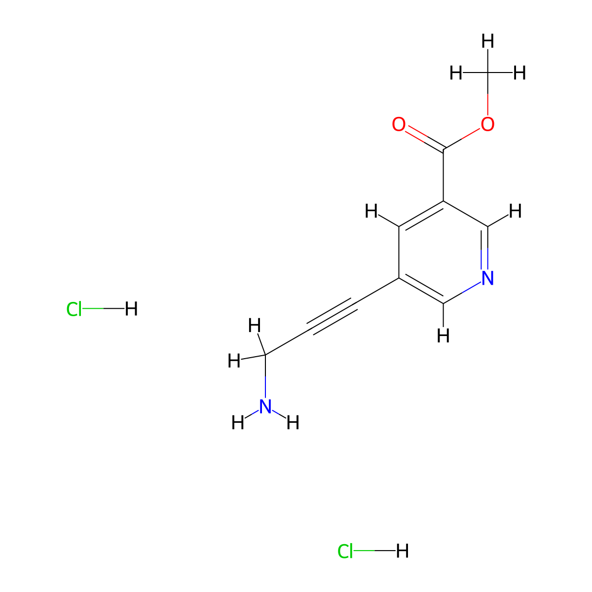 Methyl 5-(3-aminoprop-1-yn-1-yl)pyridine-3-carboxylate dihydrochloride molecular structure, CAS 2460756-31-2
