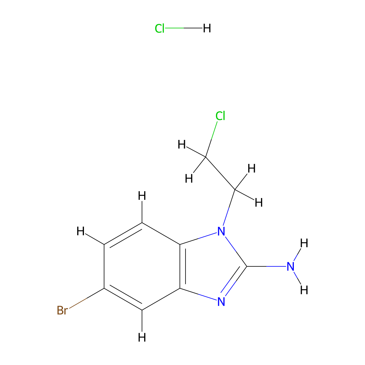5-bromo-1-(2-chloroethyl)-1H-1,3-benzodiazol-2-amine hydrochloride molecular structure, CAS 2460756-54-9