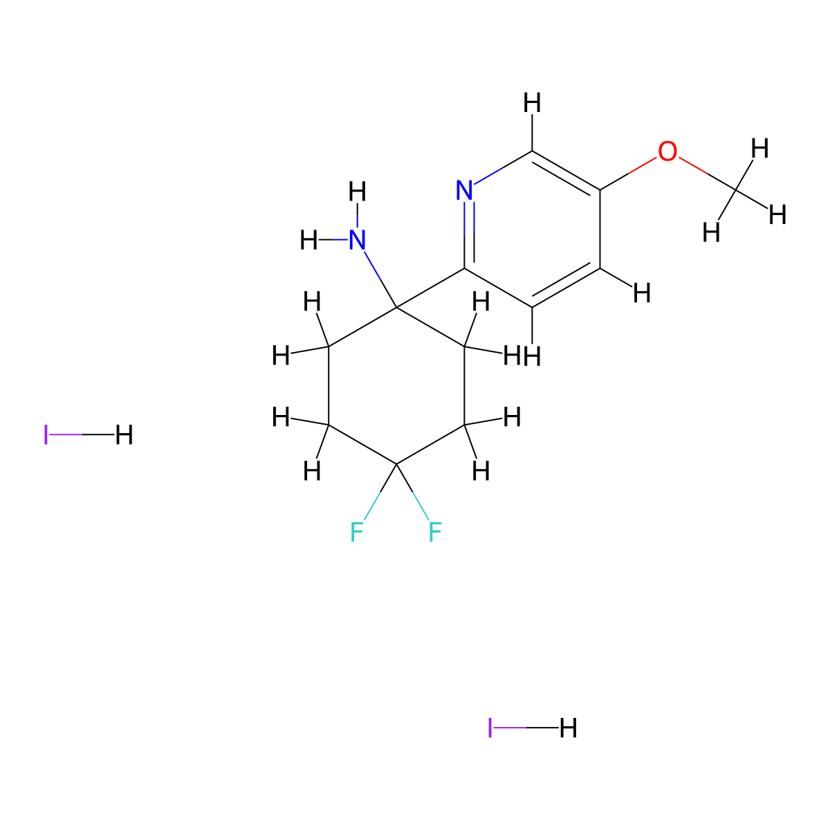 4,4-Difluoro-1-(5-methoxypyridin-2-yl)cyclohexan-1-aminedihydroiodide molecular structure, CAS 2460756-56-1