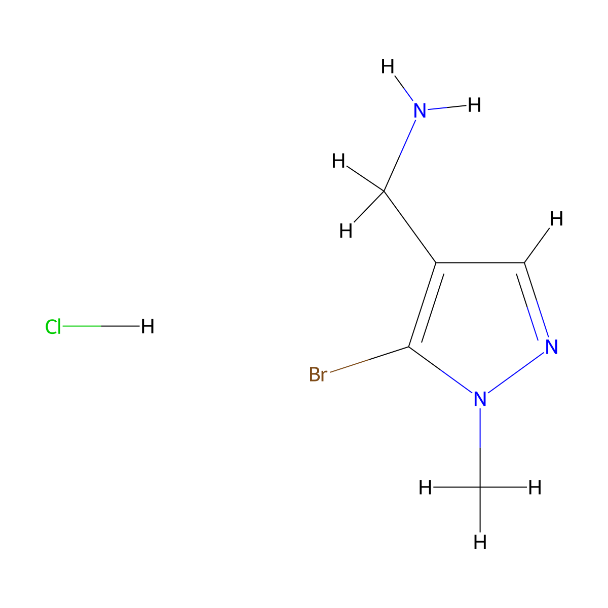 1-(5-bromo-1-methyl-1H-pyrazol-4-yl)methanamine hydrochloride molecular structure, CAS 2460756-59-4