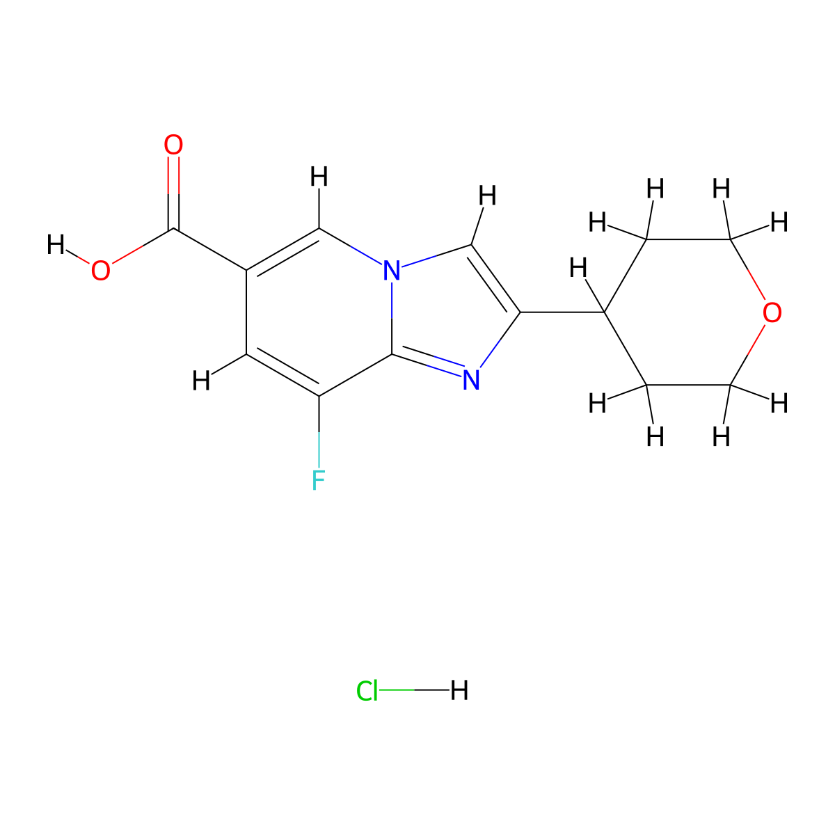 8-Fluoro-2-(oxan-4-yl)imidazo[1,2-a]pyridine-6-carboxylic acid hydrochloride molecular structure, CAS 2460756-67-4
