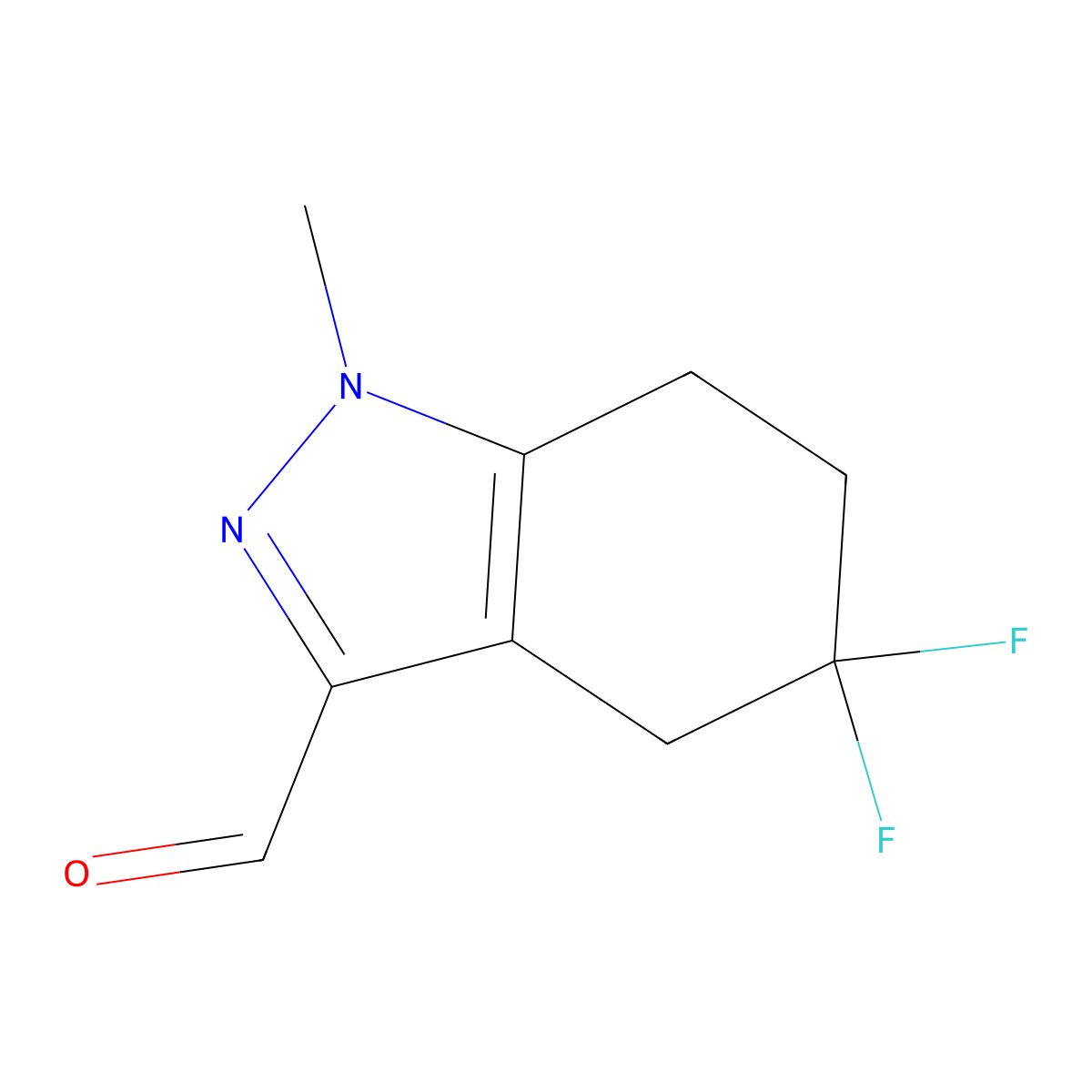 5,5-difluoro-1-methyl-4,5,6,7-tetrahydro-1H-indazole-3-carbaldehyde molecular structure, CAS 2460756-83-4