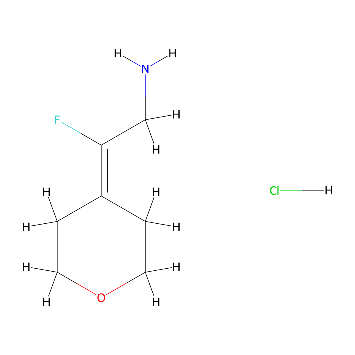 2-Fluoro-2-(oxan-4-ylidene)ethan-1-amine hydrochloride molecular structure, CAS 2460756-98-1