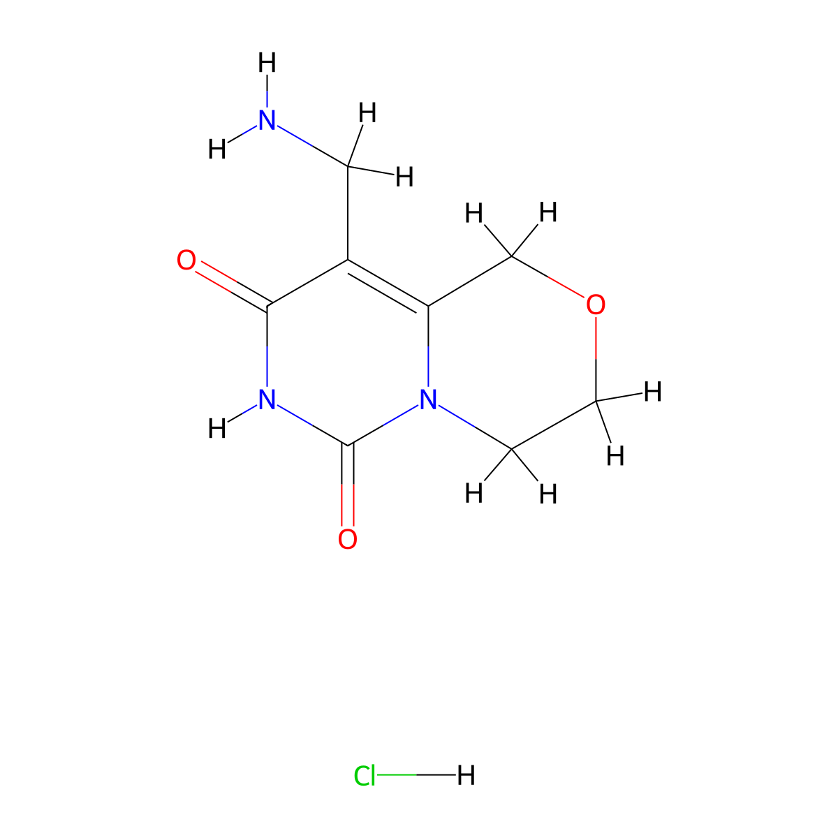 9-(aminomethyl)-1H,3H,4H,6H,7H,8H-pyrimido[4,3-c][1,4]oxazine-6,8-dionehydrochloride molecular structure, CAS 2460757-05-3