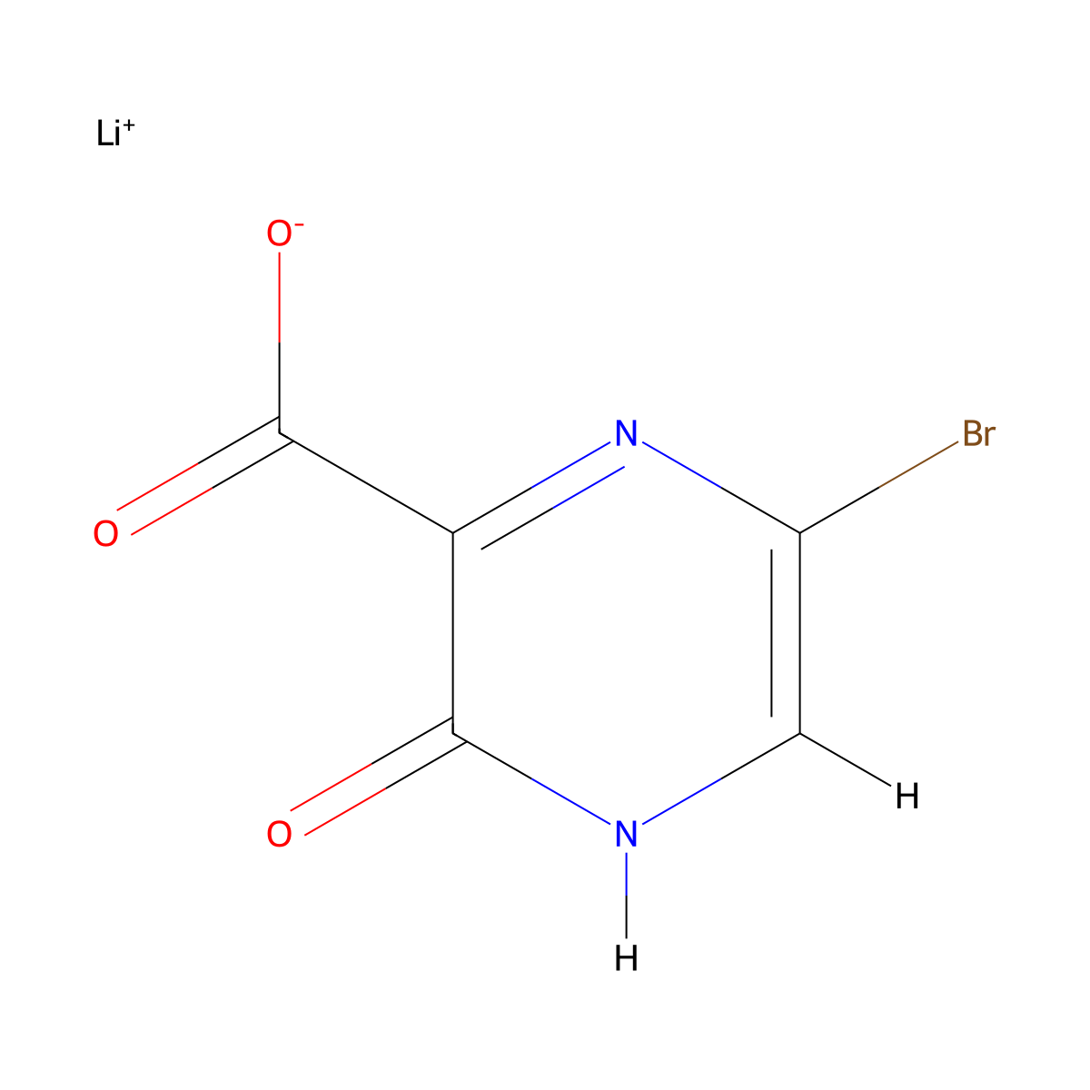 Lithium(1+)6-bromo-3-hydroxypyrazine-2-carboxylate molecular structure, CAS 2460757-19-9