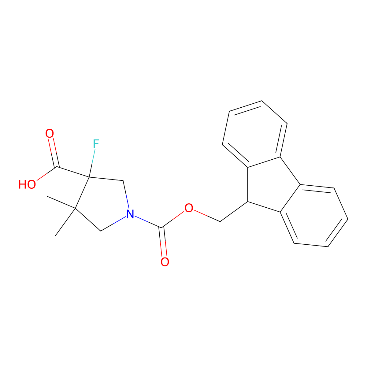 1-(9H-Fluoren-9-ylmethoxycarbonyl)-3-fluoro-4,4-dimethylpyrrolidine-3-carboxylic acid molecular structure, CAS 2460757-36-0