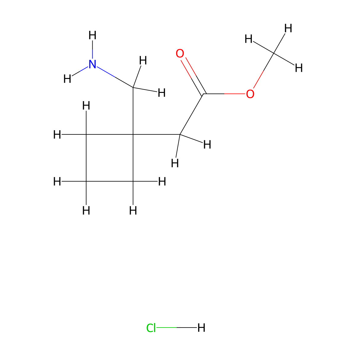 Methyl 2-(1-(aminomethyl)cyclobutyl)acetate hydrochloride molecular structure, CAS 2460757-42-8
