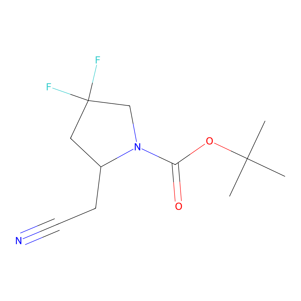 Tert-butyl 2-(cyanomethyl)-4,4-difluoropyrrolidine-1-carboxylate molecular structure, CAS 2460757-44-0