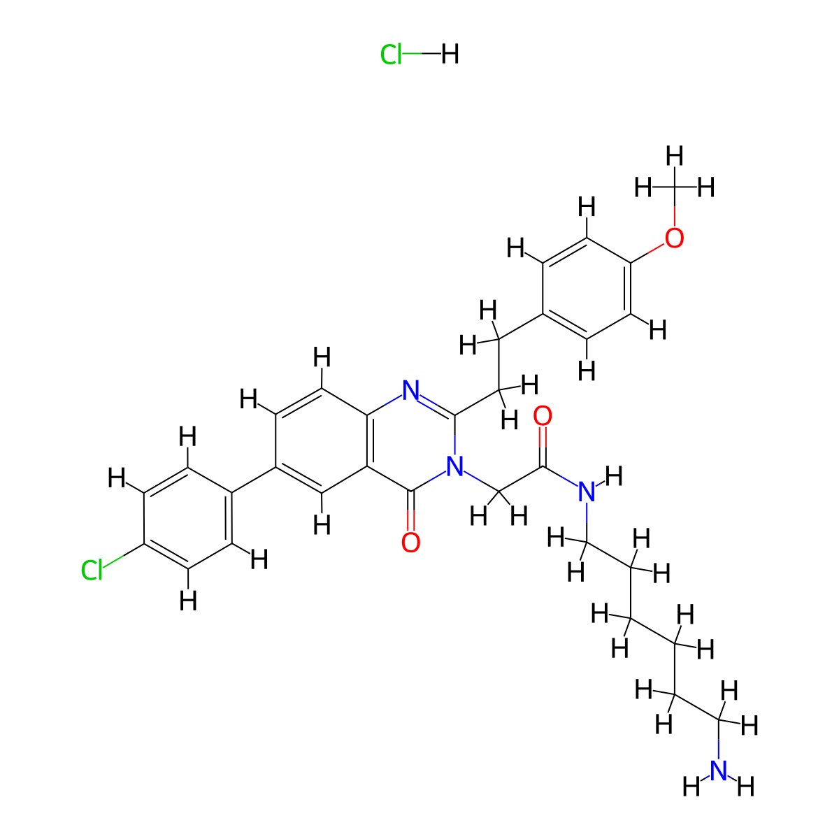 N-(6-aminohexyl)-2-[6-(4-chlorophenyl)-2-[2-(4-methoxyphenyl)ethyl]-4-oxo-3,4-dihydroquinazolin-3-yl]acetamide hydrochloride molecular structure, CAS 2460757-48-4