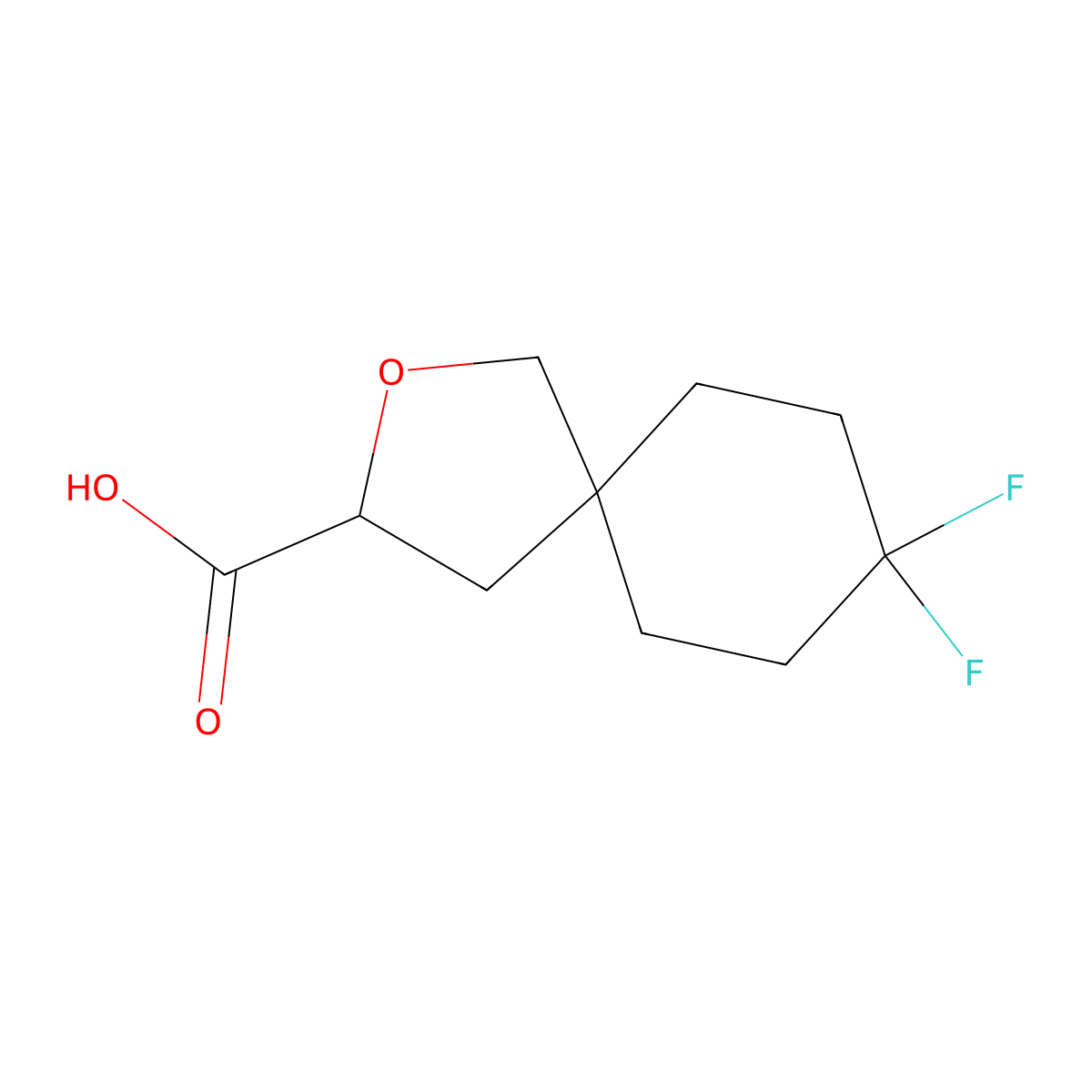 8,8-Difluoro-2-oxaspiro[4.5]decane-3-carboxylic acid molecular structure, CAS 2460757-51-9