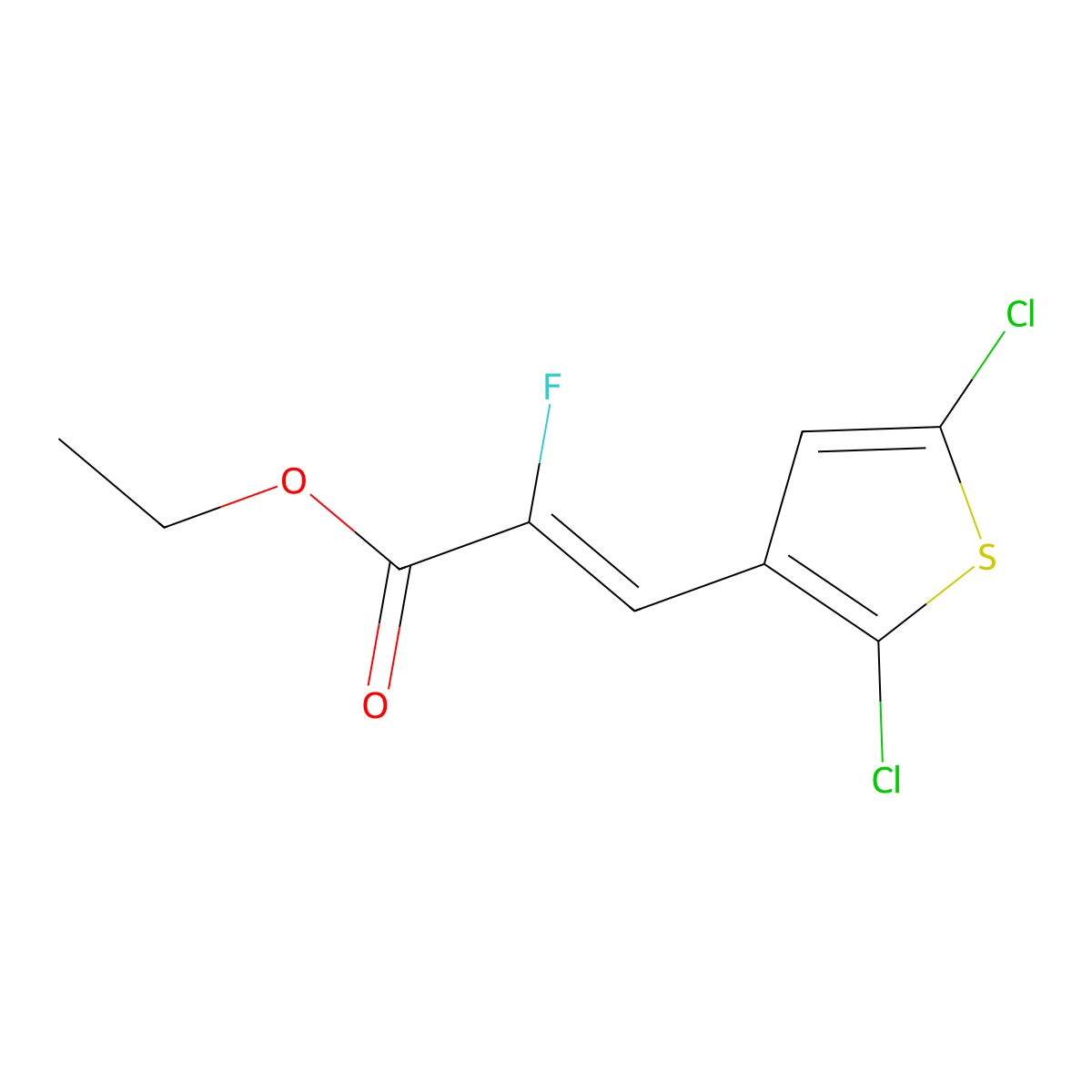 Ethyl (Z)-3-(2,5-dichlorothiophen-3-yl)-2-fluoroprop-2-enoate molecular structure, CAS 2460763-65-7