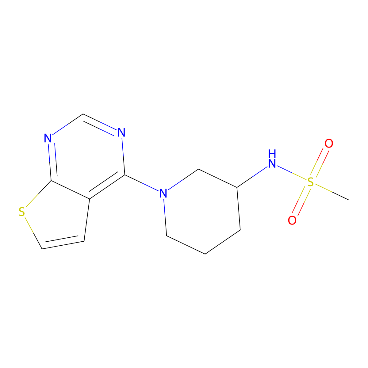 N-(1-{thieno[2,3-d]pyrimidin-4-yl}piperidin-3-yl)methanesulfonamide molecular structure, CAS 2461310-98-3