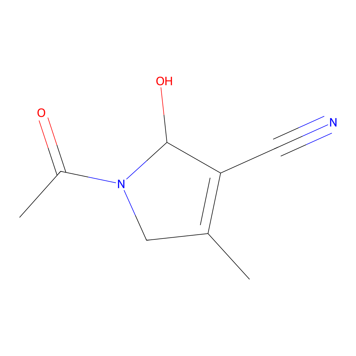 1-acetyl-2-hydroxy-4-methyl-2,5-dihydro-1H-pyrrole-3-carbonitrile molecular structure, CAS 246147-59-1