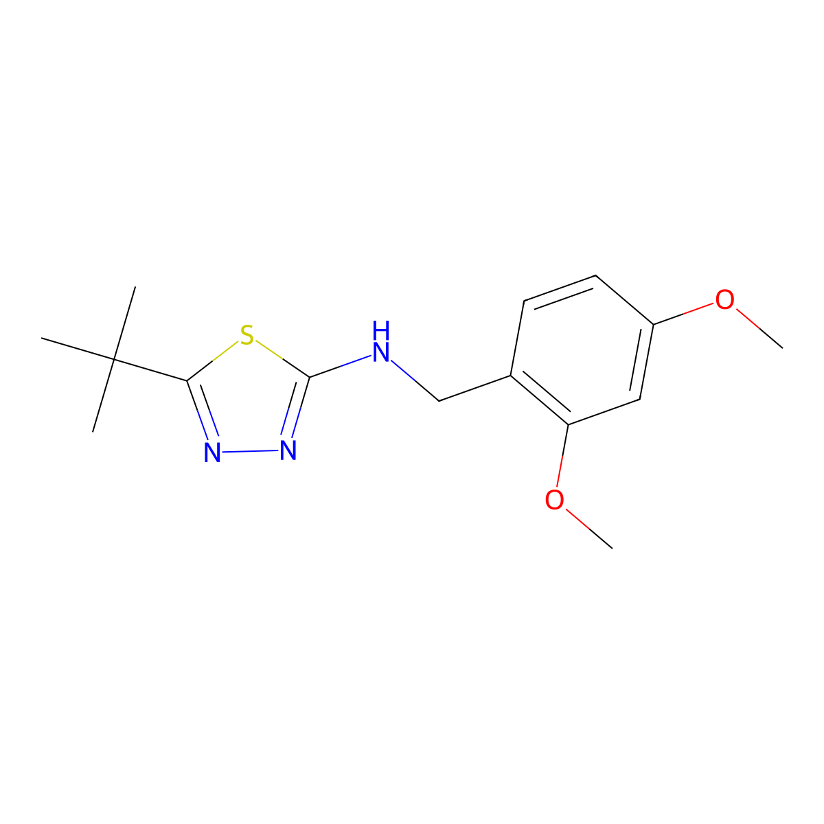 5-tert-butyl-N-[(2,4-dimethoxyphenyl)methyl]-1,3,4-thiadiazol-2-amine molecular structure, CAS 2461858-27-3