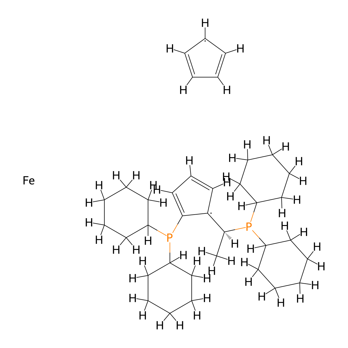 (S)-1-[(Rp)-2-(Dicyclohexylphosphino)-ferrocenyl]ethyldicyclohexylphosphine molecular structure, CAS 246231-77-6
