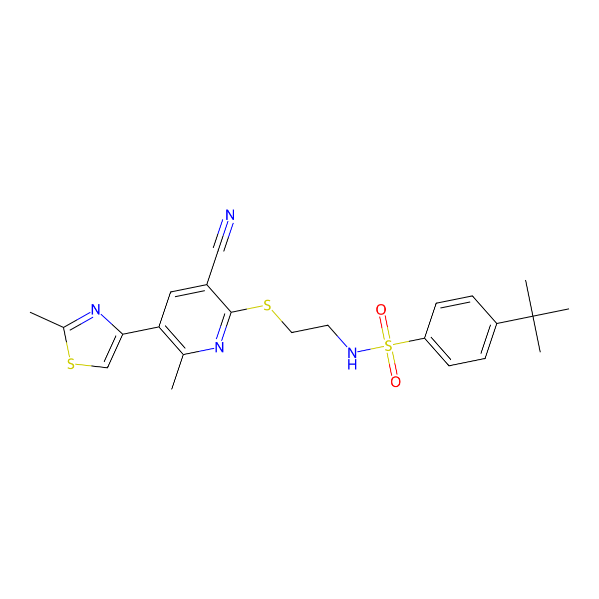 N-[2-[[3-Cyano-6-methyl-5-(2-methyl-4-thiazolyl)-2-pyridinyl]thio]ethyl]-4-(1,1-dimethylethyl)benzenesulfonamide molecular structure, CAS 246236-67-9