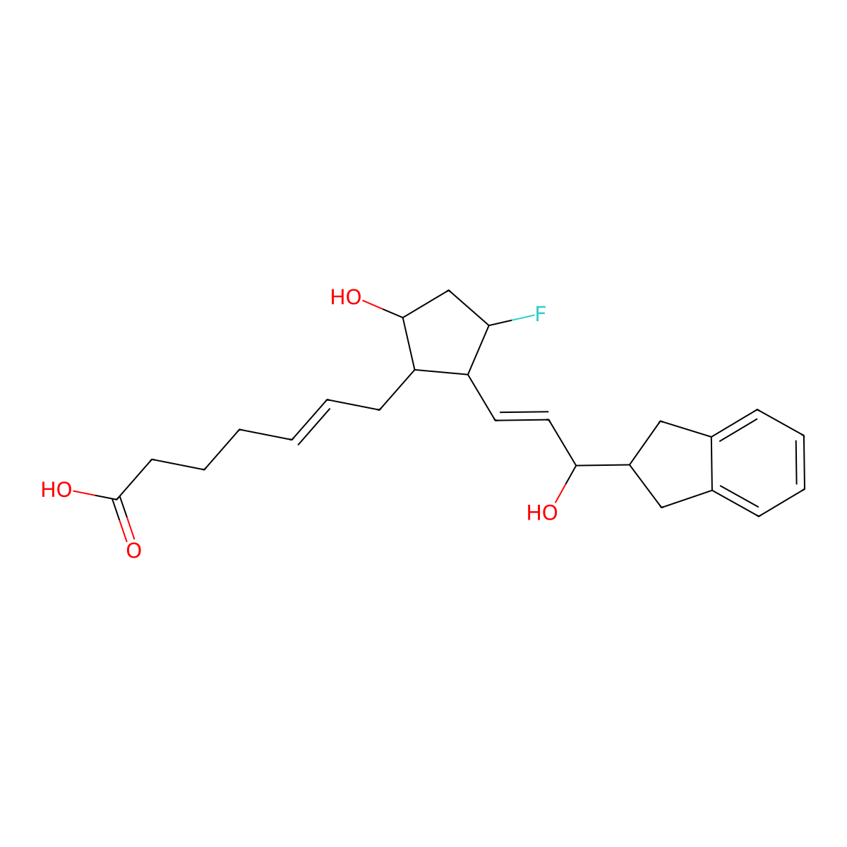 (5Z)-7-((1R,2R,3S,5S)-2-((1E,3R)-3-(2,3-Dihydro-1H-inden-2-yl)-3-hydroxy-1-propen-1-yl)-3-fluoro-5-hydroxycyclopentyl)-5-heptenoic acid molecular structure, CAS 246246-19-5