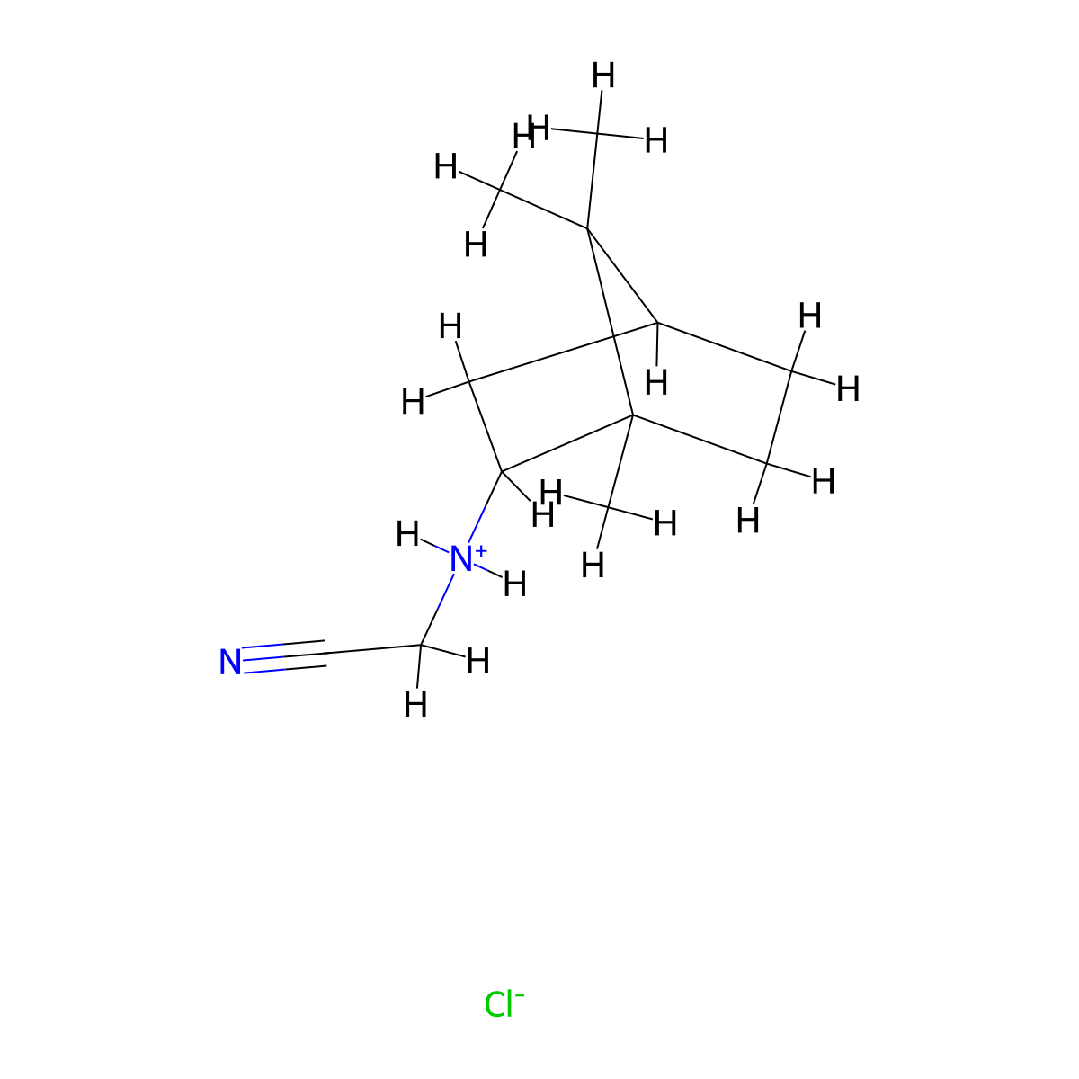 Acetonitrile, (2-bornylamino)-, hydrochloride, endo-(+-)- molecular structure, CAS 24629-60-5