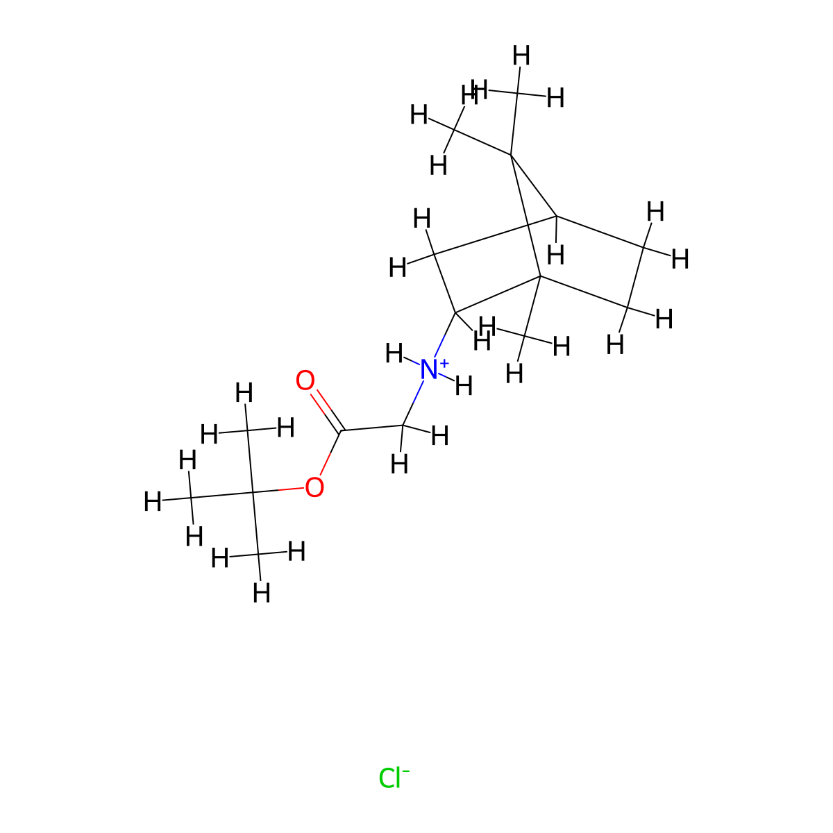 Glycine, N-2-bornyl-, tert-butyl ester, hydrochloride, endo-(+-)- molecular structure, CAS 24629-61-6