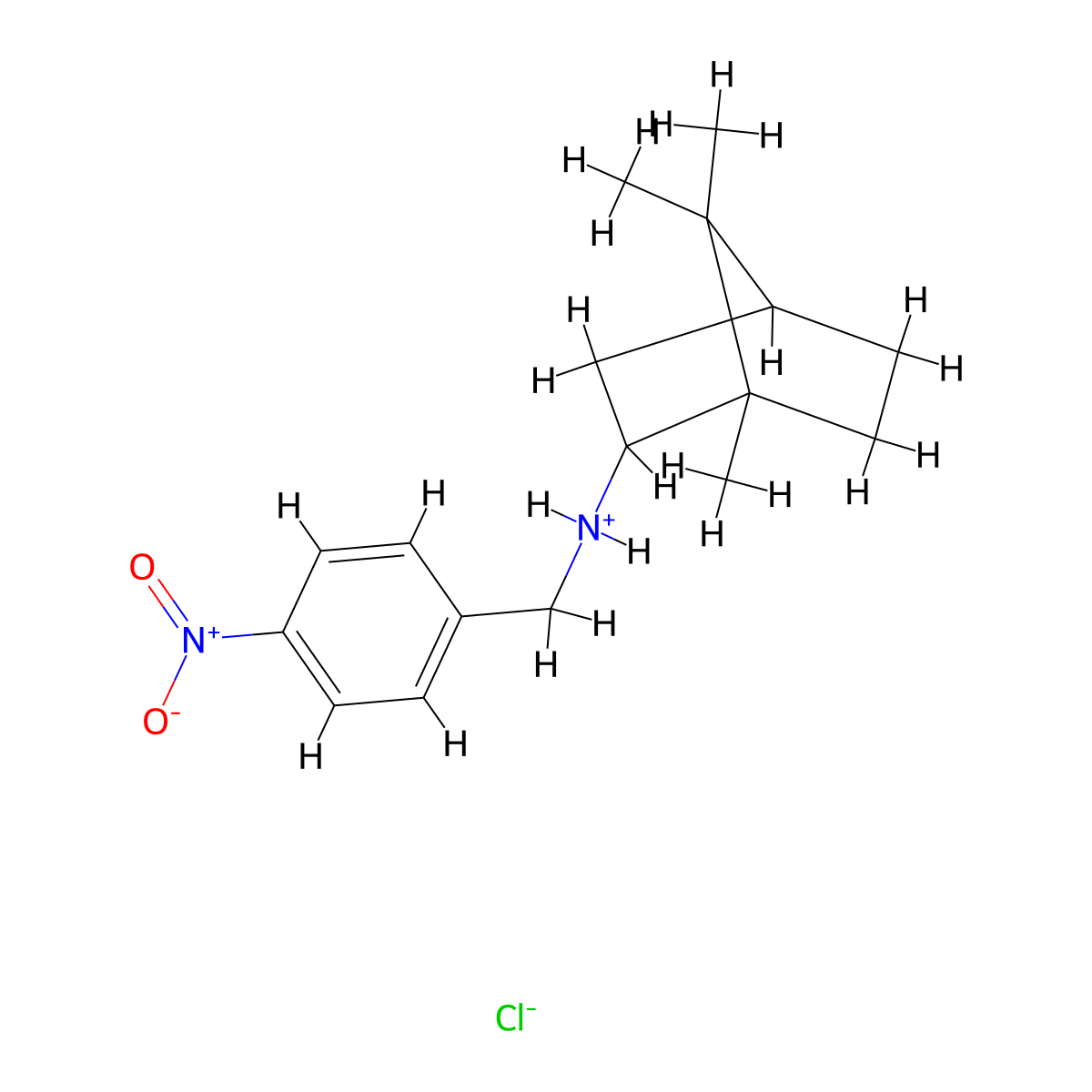 2-Bornanamine, N-(p-nitrobenzyl)-, hydrochloride, endo-(+-)- molecular structure, CAS 24629-62-7