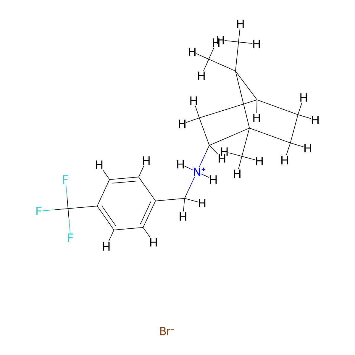 2-Bornanamine, N-(p-(trifluoromethyl)benzyl)-, hydrobromide, endo-(+-)- molecular structure, CAS 24629-63-8