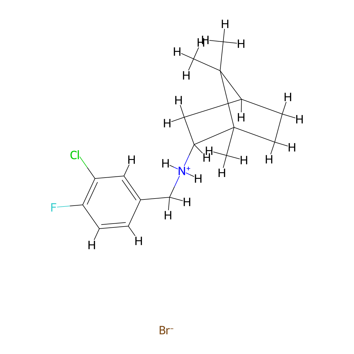 2-Bornanamine, N-(3-chloro-4-fluorobenzyl)-, hydrobromide, endo-(+-)- molecular structure, CAS 24629-66-1