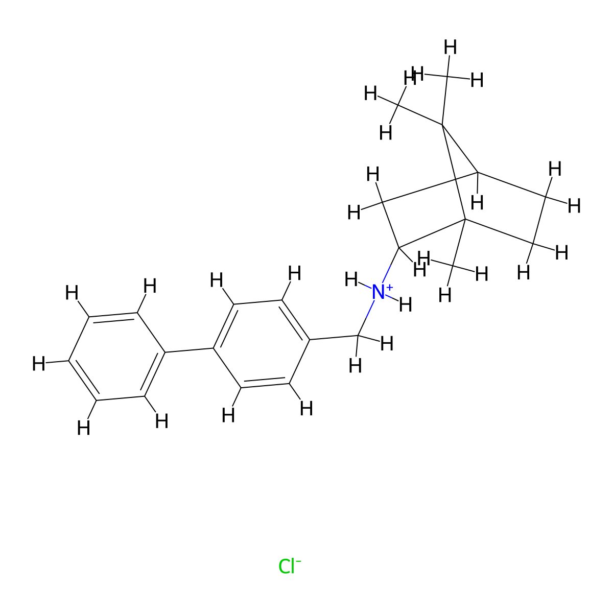 4-Biphenylmethylamine, N-2-bornyl-, hydrochloride, endo-(+-)- molecular structure, CAS 24629-68-3