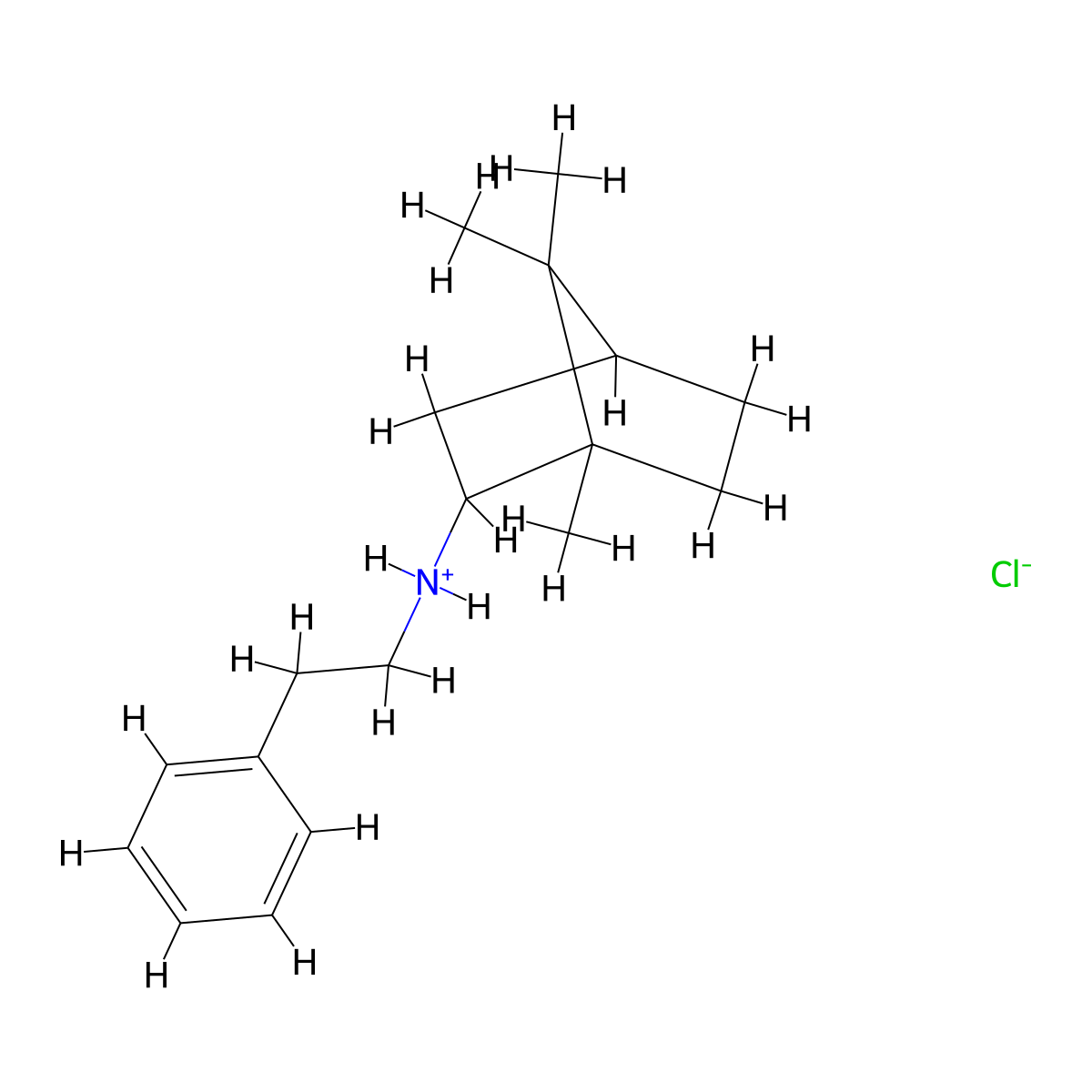 2-Bornanamine, N-phenethyl-, hydrochloride, endo-(+-)- molecular structure, CAS 24629-69-4