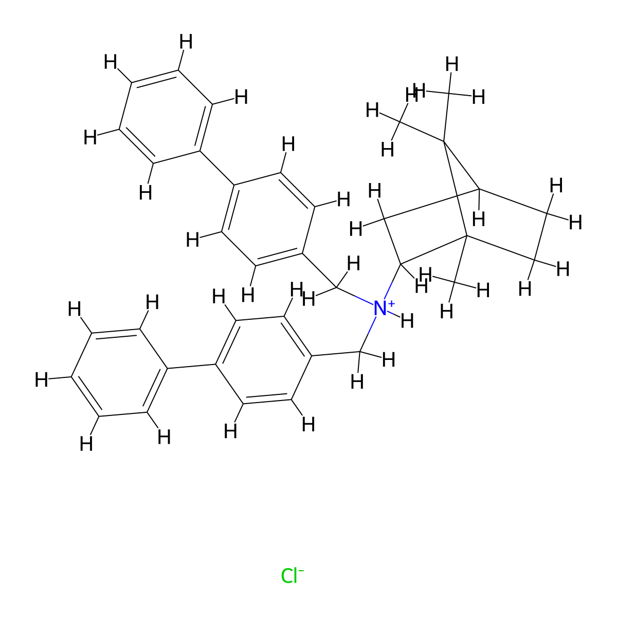 2-Bornanamine, N,N'-bis(p-phenylbenzyl)-, hydrochloride, endo-(+-)- molecular structure, CAS 24629-76-3