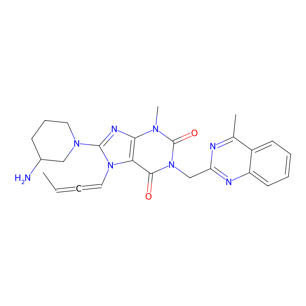 8-((R)-3-Aminopiperidin-1-YL)-7-(buta-1,2-dien-1-YL)-3-methyl-1-((4-methylquinazolin-2-YL)methyl)-3,7-dihydro-1H-purine-2,6-dione molecular structure, CAS 2463617-43-6