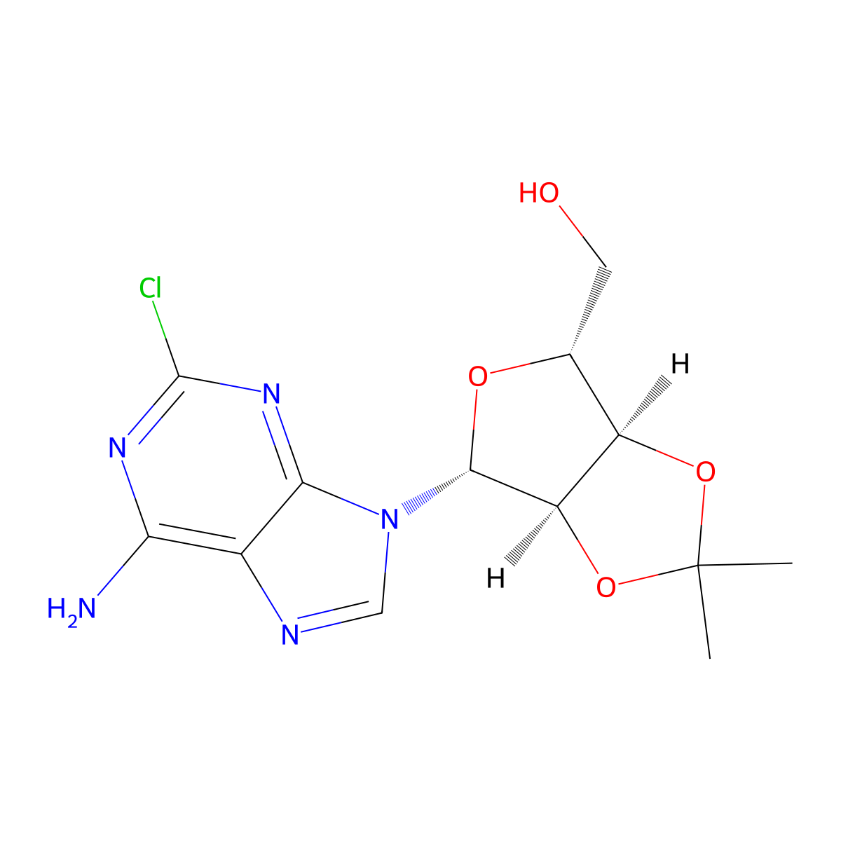 ((3aR,4R,6R,6aR)-6-(6-amino-2-chloro-9H-purin-9-yl)-2,2-dimethyltetrahydrofuro[3,4-d][1,3]dioxol-4-yl)methanol molecular structure, CAS 24639-06-3